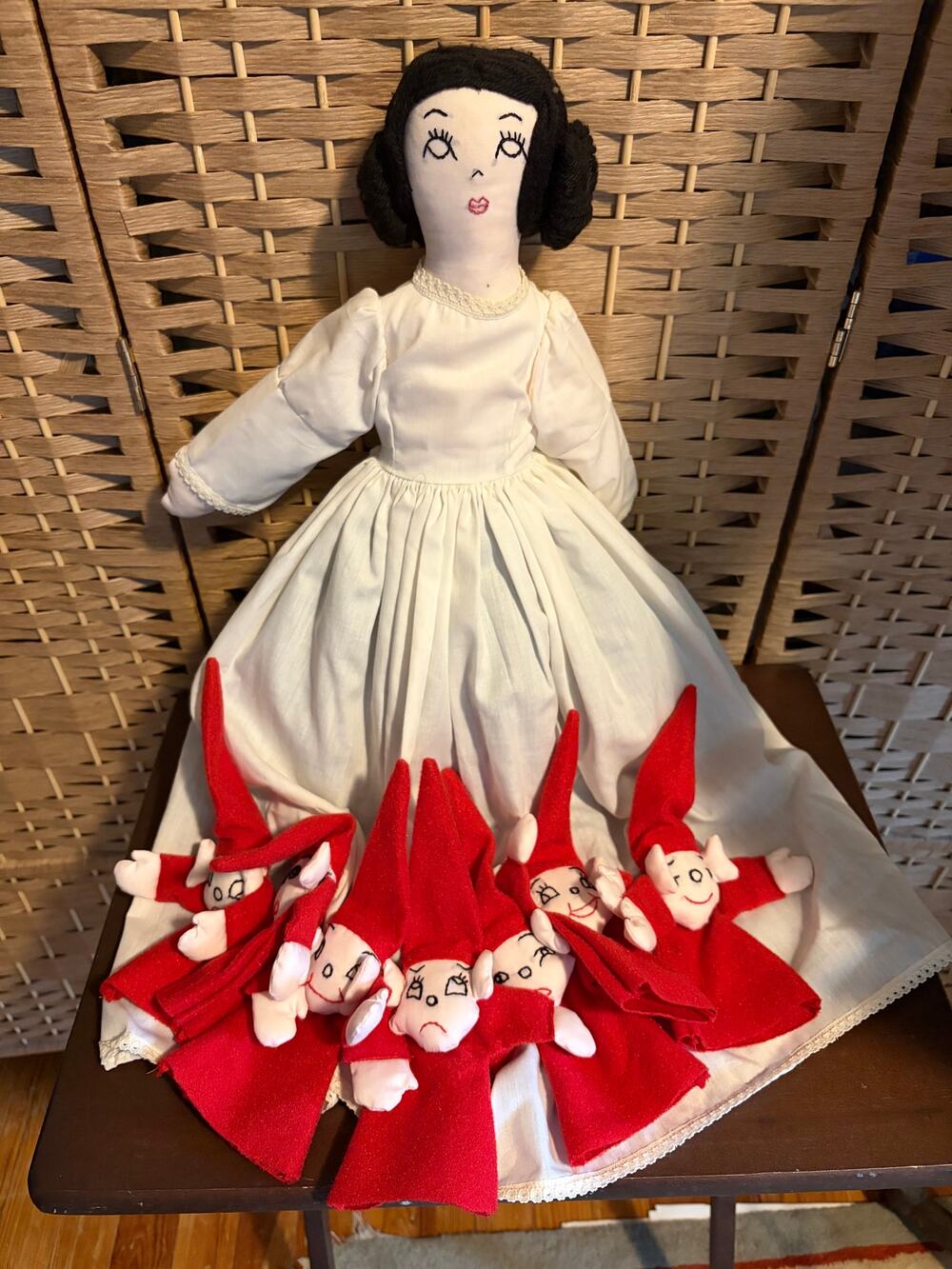 Vintage Handmade Snow White 7 Dwarfs Evil Witch Topsy Turvy Doll